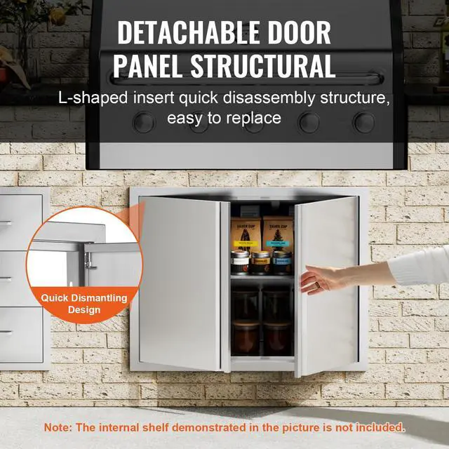 Alt view image 4 of 7 - BBQ Access Door, 31W x 24H Inch Double Outdoor Kitchen Door, Stainless Steel Flush Mount Door, Wall Vertical Door with Recessed Handles , for BBQ Island, Grilling Station, Outside Cabinet