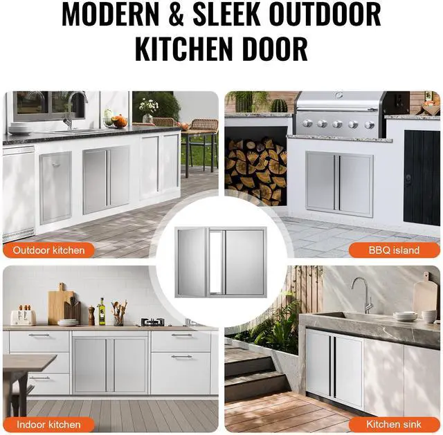 Alt view image 6 of 7 - BBQ Access Door, 31W x 24H Inch Double Outdoor Kitchen Door, Stainless Steel Flush Mount Door, Wall Vertical Door with Recessed Handles , for BBQ Island, Grilling Station, Outside Cabinet