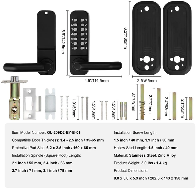 Alt view image 3 of 7 - Mechanical Keyless Entry Door Lock, 14 Digit Keypad, Embedded Outdoor Gate Door Locks Set with Keypad and Handle, Water-proof Zinc Alloy, Easy to Install, for Garden, Garage, Yard, Storage Shed