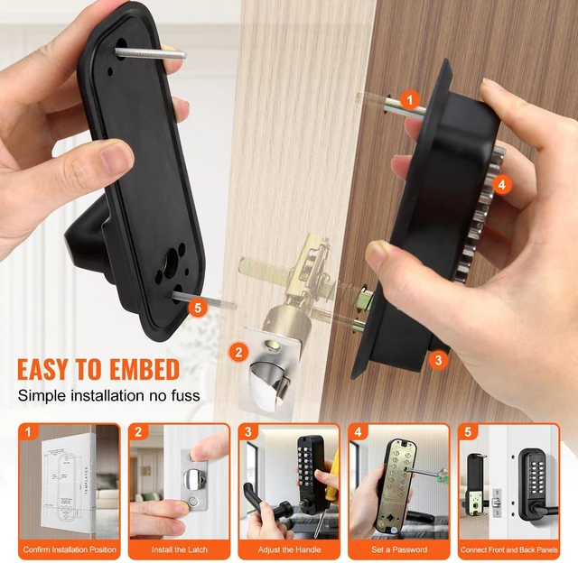 Alt view image 2 of 7 - Mechanical Keyless Entry Door Lock, 14 Digit Keypad, Embedded Outdoor Gate Door Locks Set with Keypad and Handle, Water-proof Zinc Alloy, Easy to Install, for Garden, Garage, Yard, Storage Shed