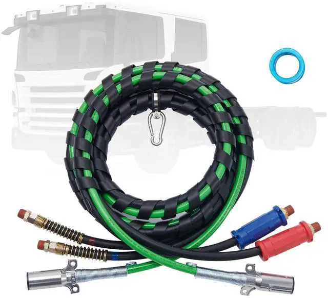 Main image of 12FT Semi Truck Air Lines Kit, 3-in-1 Air Hoses & ABS Power Line for Semi Truck Trailer Tractor, 7-Way Plug Electrical Cord Cable and Rubber Air Lines Hose Assembly Kit with Hook & Teflon Tape