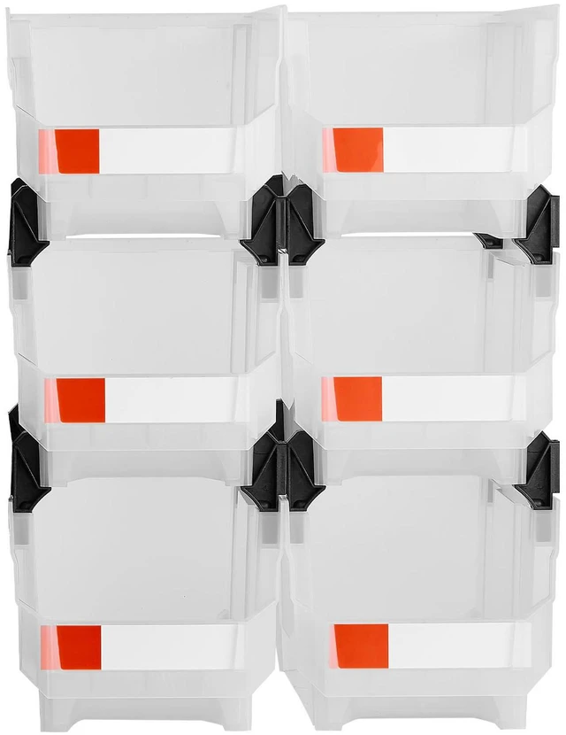 Main image of Plastic Stackable Storage Bins, 14.8 x 8.5 x 7.1 inch (6 Pack), Plastic Containers for Organizing & Storage Bins for Closet, Garage, Small Parts, Office Supplies, Other Accessories, Transparent