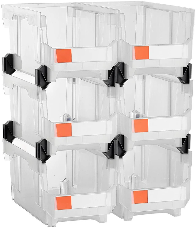 Alt view image 3 of 7 - Plastic Stackable Storage Bins, 14.8 x 8.5 x 7.1 inch (6 Pack), Plastic Containers for Organizing & Storage Bins for Closet, Garage, Small Parts, Office Supplies, Other Accessories, Transparent