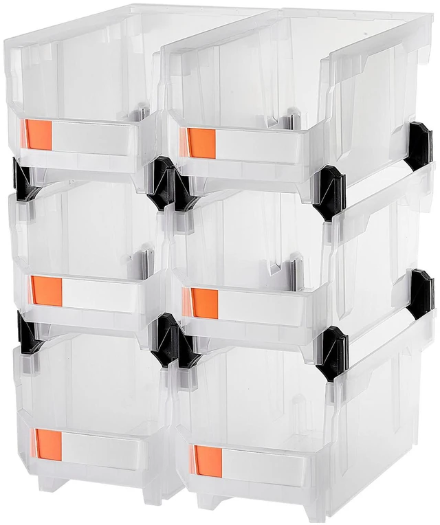 Alt view image 5 of 7 - Plastic Stackable Storage Bins, 14.8 x 8.5 x 7.1 inch (6 Pack), Plastic Containers for Organizing & Storage Bins for Closet, Garage, Small Parts, Office Supplies, Other Accessories, Transparent
