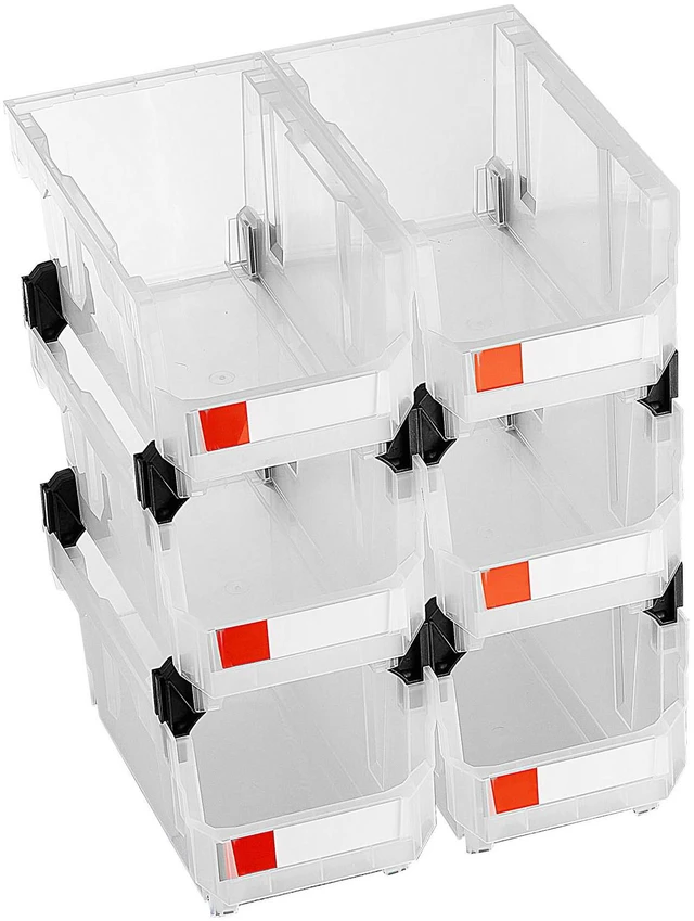 Alt view image 6 of 7 - Plastic Stackable Storage Bins, 14.8 x 8.5 x 7.1 inch (6 Pack), Plastic Containers for Organizing & Storage Bins for Closet, Garage, Small Parts, Office Supplies, Other Accessories, Transparent