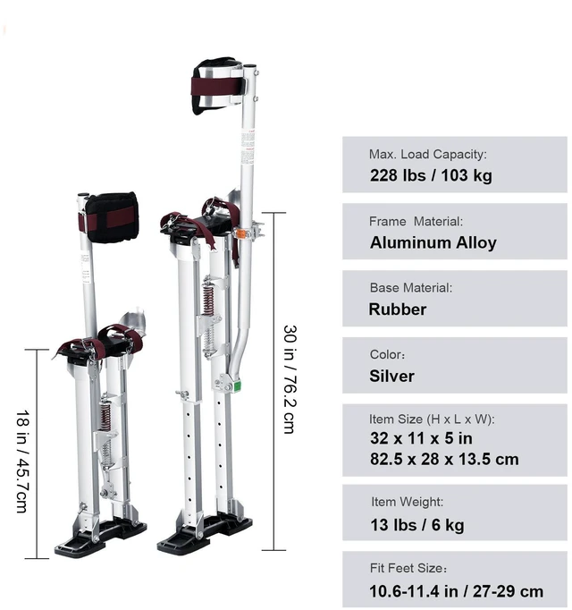 Alt view image 4 of 7 - Drywall Stilts Aluminum Tool Stilts 18''-30'' Adjustable Painting Taping