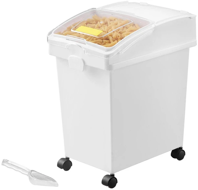 Main image of Ingredient Bin, 5.2 Gallons Capacity Ingredient Storage Bin, 3 Pcs/Set, PP Material Flour Bins On Wheels, White Shelf Ingredient Bin with Scoop and Sliding Lid, Commercial Storage Bins