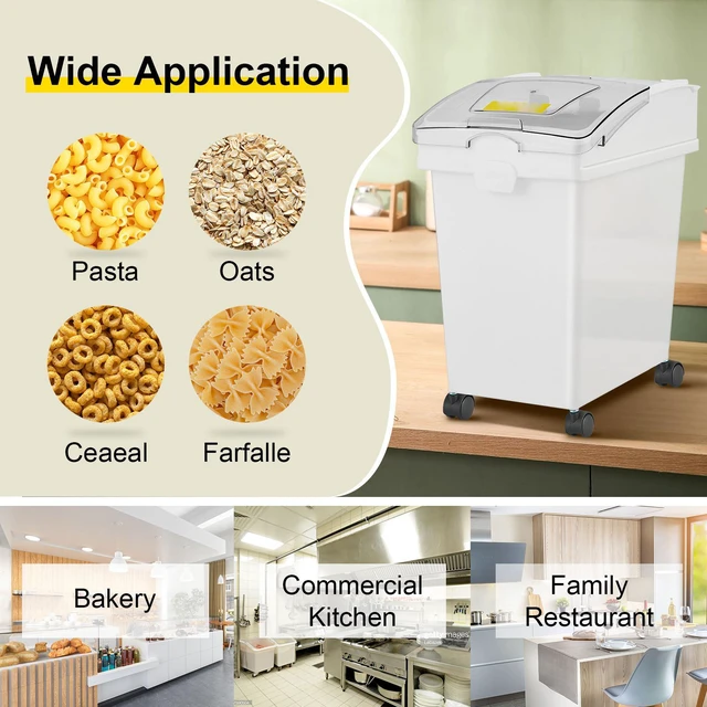 Alt view image 2 of 7 - Ingredient Bin, 5.2 Gallons Capacity Ingredient Storage Bin, 3 Pcs/Set, PP Material Flour Bins On Wheels, White Shelf Ingredient Bin with Scoop and Sliding Lid, Commercial Storage Bins