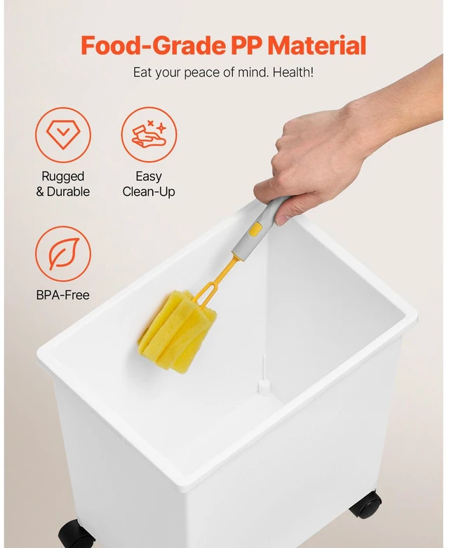 Alt view image 3 of 7 - Ingredient Bin, 5.2 Gallons Capacity Ingredient Storage Bin, 3 Pcs/Set, PP Material Flour Bins On Wheels, White Shelf Ingredient Bin with Scoop and Sliding Lid, Commercial Storage Bins