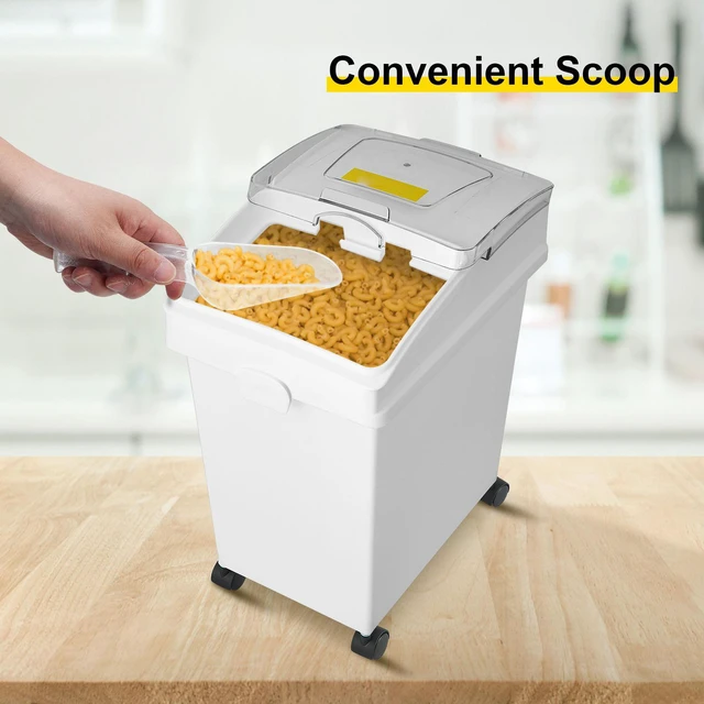 Alt view image 5 of 7 - Ingredient Bin, 5.2 Gallons Capacity Ingredient Storage Bin, 3 Pcs/Set, PP Material Flour Bins On Wheels, White Shelf Ingredient Bin with Scoop and Sliding Lid, Commercial Storage Bins