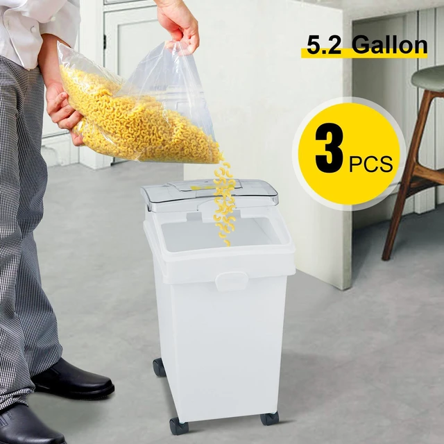 Alt view image 6 of 7 - Ingredient Bin, 5.2 Gallons Capacity Ingredient Storage Bin, 3 Pcs/Set, PP Material Flour Bins On Wheels, White Shelf Ingredient Bin with Scoop and Sliding Lid, Commercial Storage Bins