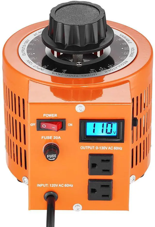 Alt view image 5 of 7 - 2000VA Auto Variable Voltage Transformer, 15.3 Amp, 110V Input 0-130V Output AC Voltage Regulator, with LCD Display 4 Extra Fuses Thermal Control Switch for Home Industrial Office