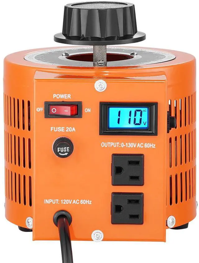 Alt view image 6 of 7 - 2000VA Auto Variable Voltage Transformer, 15.3 Amp, 110V Input 0-130V Output AC Voltage Regulator, with LCD Display 4 Extra Fuses Thermal Control Switch for Home Industrial Office