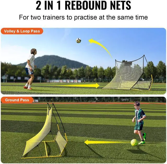 Alt view image 3 of 7 - Soccer Trainer, 2-IN-1 Portable Soccer Rebounder Net, 71"x40" Iron Soccer Practice Equipment, Sports Football Rebounder Wall with Portable Bag, Perfect for Team Solo Training, Passing, Volley