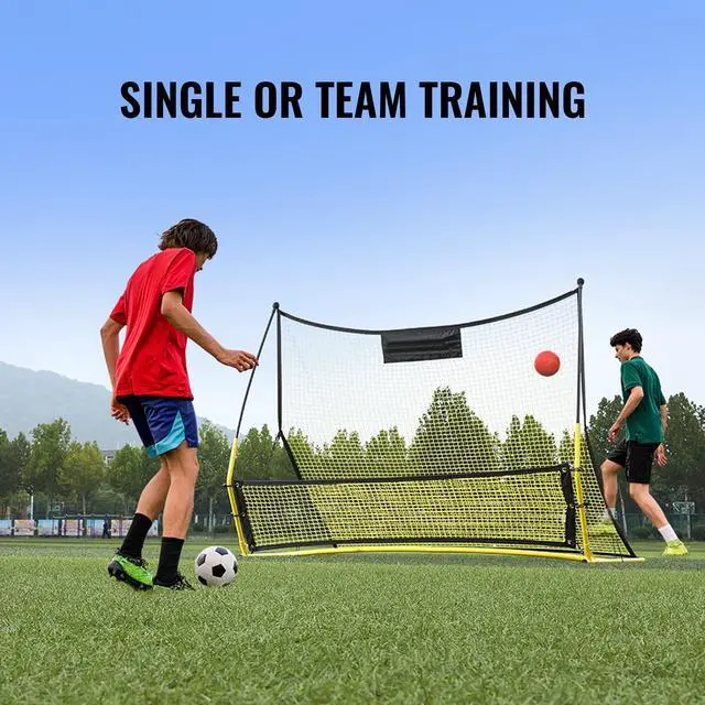 Alt view image 4 of 7 - Soccer Trainer, 2-IN-1 Portable Soccer Rebounder Net, 71"x40" Iron Soccer Practice Equipment, Sports Football Rebounder Wall with Portable Bag, Perfect for Team Solo Training, Passing, Volley