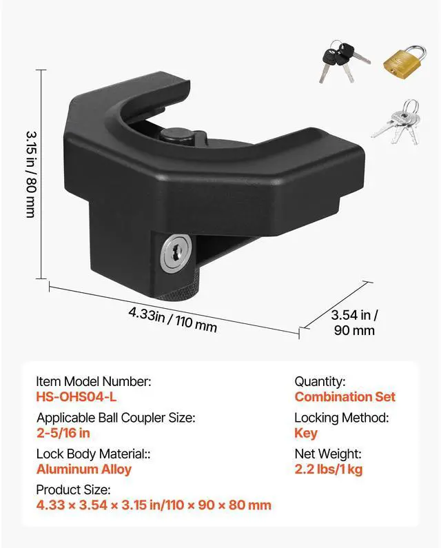 Alt view image 3 of 7 - Trailer Hitch Lock Kit, Compatible with 2-5/16 in Couplers, Heavy-Duty Anti-Theft Trailer Ball Lock with 3 Keys & Padlock, Prying-Resistant & Impact-Resistant, Fits for RVs, Boats, Trailers