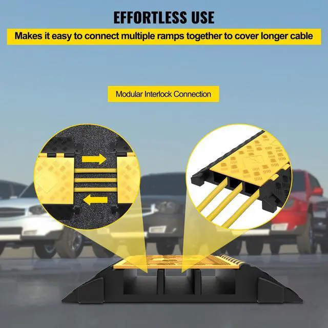 Alt view image 3 of 7 - 1 Pack of 3-Channel Rubber Cable Protector Ramps Heavy Duty 44000Lbs Load Capacity Cable Wire Cord Cover Ramp Speed Bump Driveway Hose Cable Ramp Protective Cover