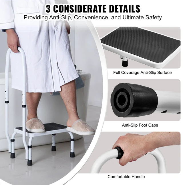 Alt view image 2 of 7 - Step Stool 1-Step 330lbs Capacity, 3 Adjustable Height with Handle Steel Step Ladder, Portable Toddler Step Stools for Adults, Non-Slip Sturdy Step Ladders for Office, RVs, Pets
