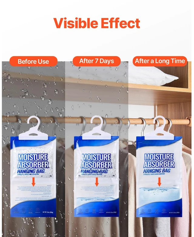 Alt view image 2 of 7 - Hanging Moisture Absorber, 9.3 oz Hanging Closet Dehumidifier Bags(10 Packs), Fragrance Free Moisture Bags in Wardrobes, Bedrooms, Bathrooms
