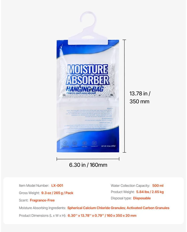 Alt view image 4 of 7 - Hanging Moisture Absorber, 9.3 oz Hanging Closet Dehumidifier Bags(10 Packs), Fragrance Free Moisture Bags in Wardrobes, Bedrooms, Bathrooms