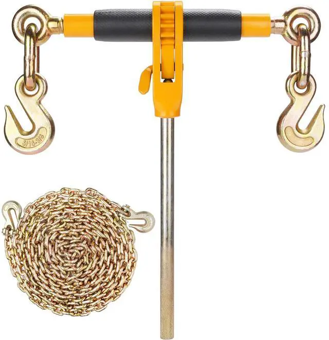 Alt view image 6 of 7 - Ratchet Chain Binder, 5/16"-3/8" Heavy Duty Load Binders, with G80 Chains 7100 lbs Secure Load Limit, Labor-saving Anti-skid Handle, Tie Down Hauling Chain Binders for Flatbed Truck Trailer, 2 P