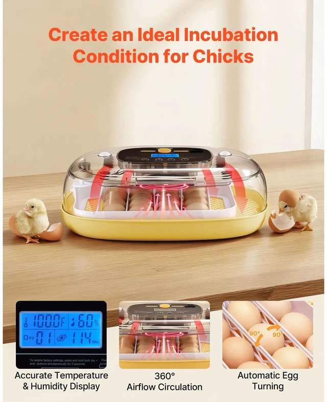 Alt view image 2 of 7 - 24 Egg Incubator, Automatic Egg Turner with LED Candler, Temperature & Humidity Control, 360° View Clear Window, Auto Water Refill, Poultry Eggs Incubators for Hatching Chicks Ducks Goose Quail