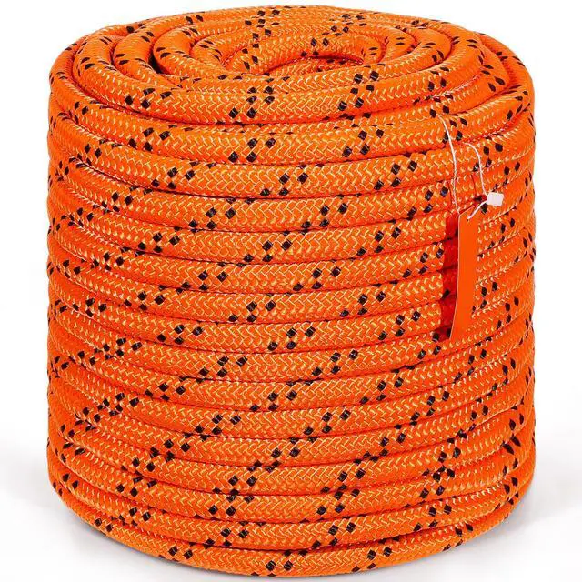 Alt view image 3 of 7 - Double Braided Polyester Rope, 3/4 in x 220 ft, 24 Strands, 20000 LBS Breaking Strength Outdoor Rope, Arborist Rigging Rope for Rock Hiking Camping Swing Rappelling Rescue, Orange/Black
