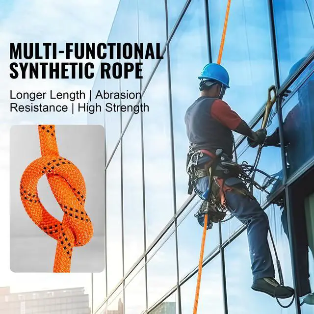Alt view image 5 of 7 - Double Braided Polyester Rope, 3/4 in x 220 ft, 24 Strands, 20000 LBS Breaking Strength Outdoor Rope, Arborist Rigging Rope for Rock Hiking Camping Swing Rappelling Rescue, Orange/Black