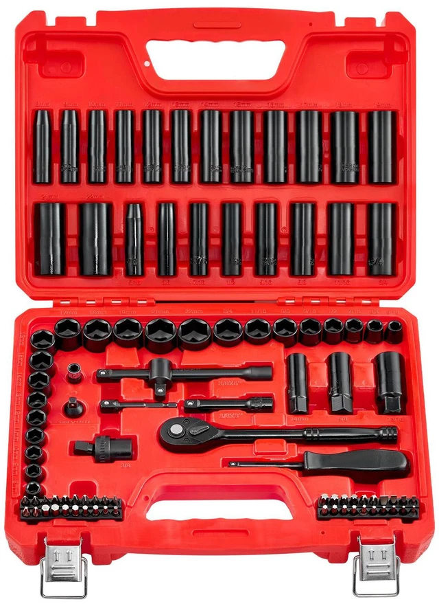Main image of 3/8 in Drive Impact Socket Set, 96 Piece, 6 Point Deep & Shallow Impact Sockets, SAE (5/16 in to 3/4 in) and Metric (8 to 22 mm) Sizes with 3 in & 6 in Extension Bars, Cr-V Steel, Carrying Case