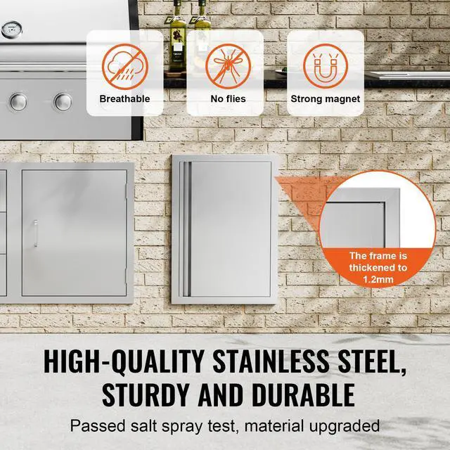 Alt view image 2 of 7 - BBQ Access Door, 17W x 24H Inch Single Outdoor Kitchen Door, Stainless Steel Flush Mount Door, Wall Vertical Door with Recessed Handle, for BBQ Island, Grilling Station, Outside Cabinet