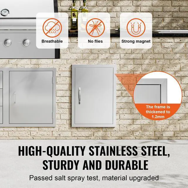 Alt view image 2 of 7 - BBQ Access Door, 17W x 24H Inch Single Outdoor Kitchen Door, Stainless Steel Flush Mount Door, Wall Vertical Door with Handle, for BBQ Island, Grilling Station, Outside Cabinet