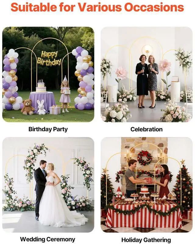 Alt view image 6 of 7 - Arch Backdrop Stand, Set of 3, 7.2/6.6/6 ft, Stable Structure, Easy Assembly, Gold Metal Arch Backdrop Stand for Wedding, Birthday Party, Graduation, Holiday Celebration, and Ceremony Decoration
