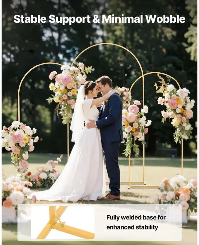 Alt view image 2 of 7 - Arch Backdrop Stand, Set of 3, 7.2/6.6/6 ft, Stable Structure, Easy Assembly, Gold Metal Arch Backdrop Stand for Wedding, Birthday Party, Graduation, Holiday Celebration, and Ceremony Decoration