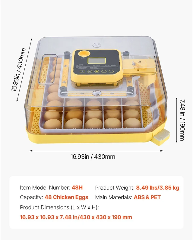 Alt view image 2 of 7 - 48 Egg Incubator, Automatic Egg Turner with LED Candler, Temperature Display & Auto Humidity Control, 360° View Clear Window, Poultry Eggs Incubator for Hatching Chicks Ducks Goose Quail