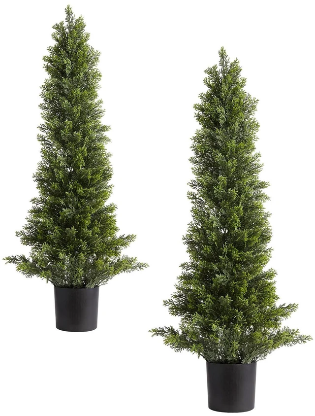 Main image of Artificial Topiary Cedar Trees, 36 inch 2 Set Faux Pine Shrubs Plants, Fake Silk Tree Look Real, Easy Assembly for Decor Front Porch Outdoor Patio Garden Balcony Backyard Indoor Office