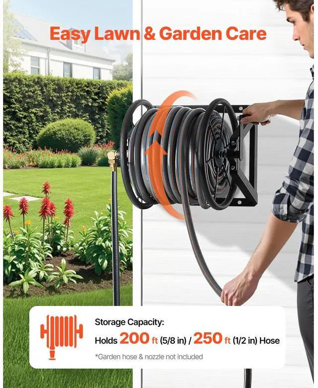 Alt view image 4 of 7 - Wall Mounted Garden Hose Reel 200ft 5/8 in Manual Hose Winder Brass Fitting