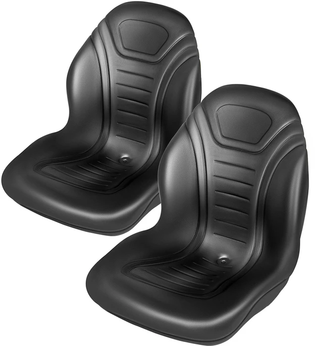 Main image of Universal Tractor Seat Replacement 2 Pack, Compact High Back Mower Seat Pair, Black Vinyl Forklift Seat, Central Drain Hole Skid Steer Seat with Mounting Bolt Patterns