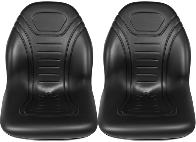 Alt view image 4 of 7 - Universal Tractor Seat Replacement 2 Pack, Compact High Back Mower Seat Pair, Black Vinyl Forklift Seat, Central Drain Hole Skid Steer Seat with Mounting Bolt Patterns