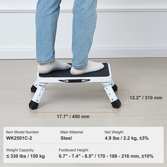 Alt view image 2 of 5 - Step Stool 1-Step 330lbs Capacity, Folding Steel Step Ladder 3 Adjustable Height, Portable Toddler Step Stools for Adults, Non-Slip Sturdy Step Ladders for Office, RVs, Pets, Bathrooms,Bedrooms