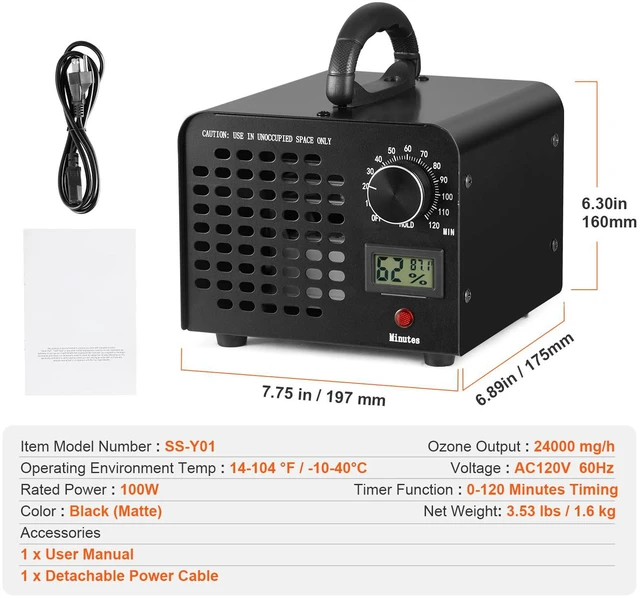 Alt view image 7 of 7 - Ozone Generator, 24000mg/h Ozone Machine Odor Remover, High Capacity Commercial/Industrial Ozone Generator Machine, Home Air Ionizers Deodorizer with 0-120 min Time Setting for Rooms, Cars, Pets