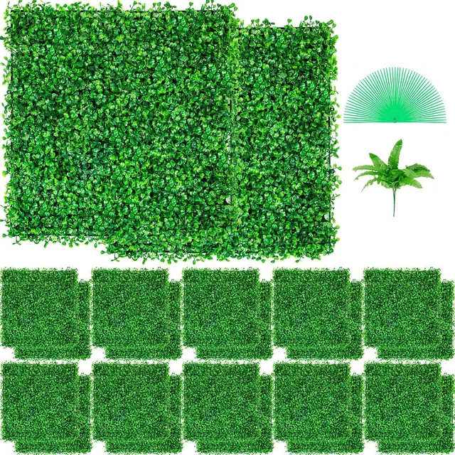 Main image of Artificial Boxwood Panel UV 24pcs Boxwood Hedge Wall Panels Artificial Grass Backdrop Wall 10" X 10" 4 cm Green Grass Wall, Fake Hedge for Decor Privacy Fence Indoor, Outdoor Garden Backyard