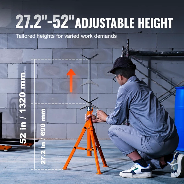 Alt view image 2 of 7 - Pipe Stand, 2500LBS Heavy Duty Pipe Jack Stands, 27.2"-52" Height Adjustable V Head Pipe Stand, 45# Steel Folding Jack Stand for 1/2-12 inches Pipes