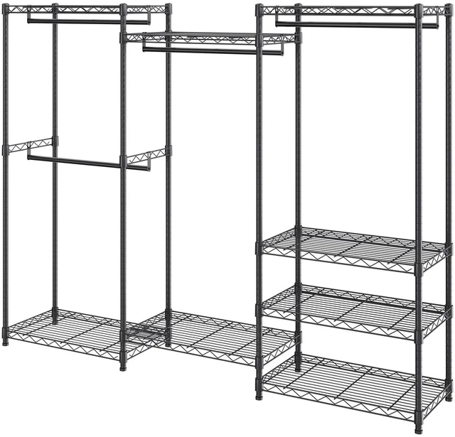 Main image of Heavy Duty Clothes Rack, Rolling Clothing Garment Rack with 4 Hang Rods & 8 Storage Tiers, Adjustable Custom Closet Rack, Freestanding Wardrobe for Hanging Clothes, 800 lbs Load Capacity