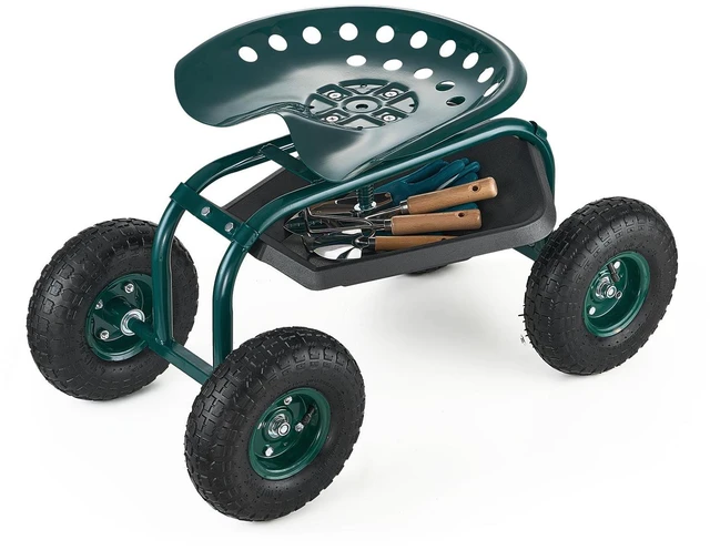 Main image of Outdoor Rolling Garden Cart with Swivel Seat All-Terrain Wheels Tool Tray 300lbs