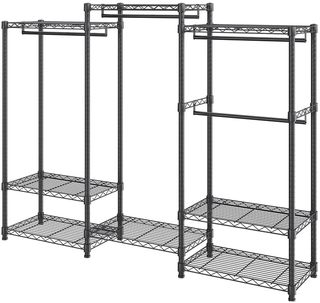 Alt view image 6 of 7 - Heavy Duty Clothes Rack, Rolling Clothing Garment Rack with 4 Hang Rods & 8 Storage Tiers, Adjustable Custom Closet Rack, Freestanding Wardrobe for Hanging Clothes, 800 lbs Load Capacity