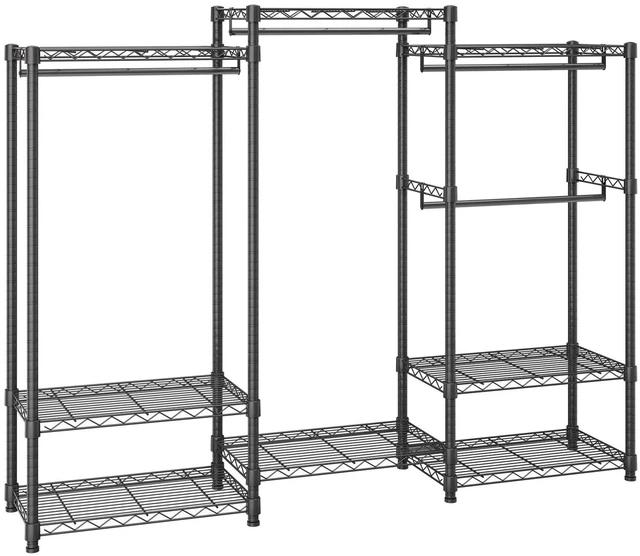 Alt view image 5 of 7 - Heavy Duty Clothes Rack, Rolling Clothing Garment Rack with 4 Hang Rods & 8 Storage Tiers, Adjustable Custom Closet Rack, Freestanding Wardrobe for Hanging Clothes, 800 lbs Load Capacity