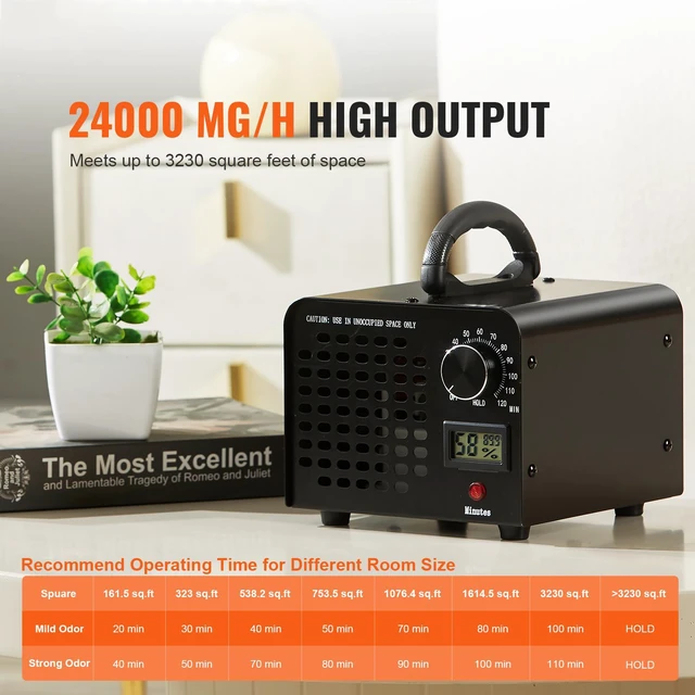 Alt view image 3 of 7 - Ozone Generator, 24000mg/h Ozone Machine Odor Remover, High Capacity Commercial/Industrial Ozone Generator Machine, Home Air Ionizers Deodorizer with 0-120 min Time Setting for Rooms, Cars, Pets