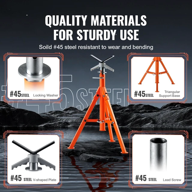 Alt view image 7 of 7 - Pipe Stand, 2500LBS Heavy Duty Pipe Jack Stands, 27.2"-52" Height Adjustable V Head Pipe Stand, 45# Steel Folding Jack Stand for 1/2-12 inches Pipes