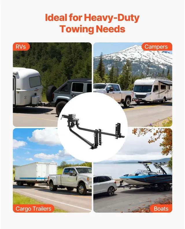 Alt view image 5 of 7 - Weight Distribution Hitch, 14000 lbs Max Towing & 1400 lbs Max Tongue, Weight Distributing Hitches Kit with Sway Control Includes 2 in Shank & 2-5/16 in Ball, Load Leveling Hitch for Trailers