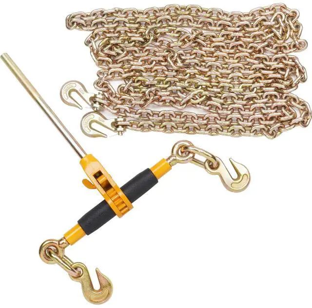 Alt view image 2 of 7 - Ratchet Chain Binder 2PCS, 3/8"-1/2" Heavy Duty Load Binders, with G80 Chains 12000 lbs Secure Load Limit, Labor-saving Anti-skid Handle, Tie Down Hauling Chain Binders for Flatbed Truck Trailer